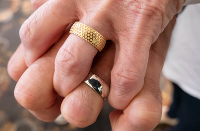 Meant to Bee - Honeycomb Patterned Wedding Rings for Liz & Jim