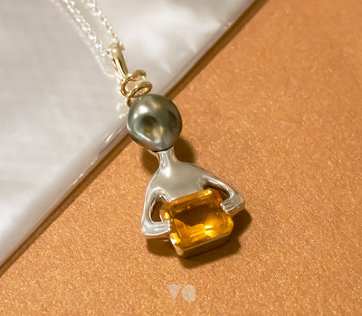"Paul's" Nacred Encounter: Alien Inspired Citrine and Black Pearl Pendant
