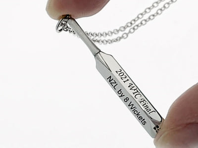We are the Champions! Engraving our Cricket Bat Pendant with the Black Caps' WTC 2021 Winning Score