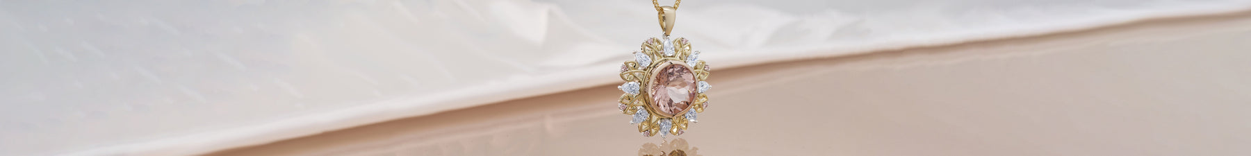 Custom Bespoke Morganite and Argyle Pink Diamond Pendant in Gold