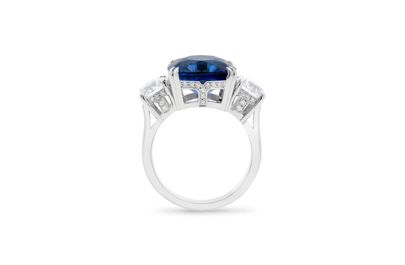 Sapphire and Diamond Three Stone Ring in Platinum | 12.24ctw