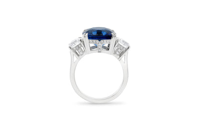 Sapphire and Diamond Three Stone Ring in Platinum | 12.24ctw