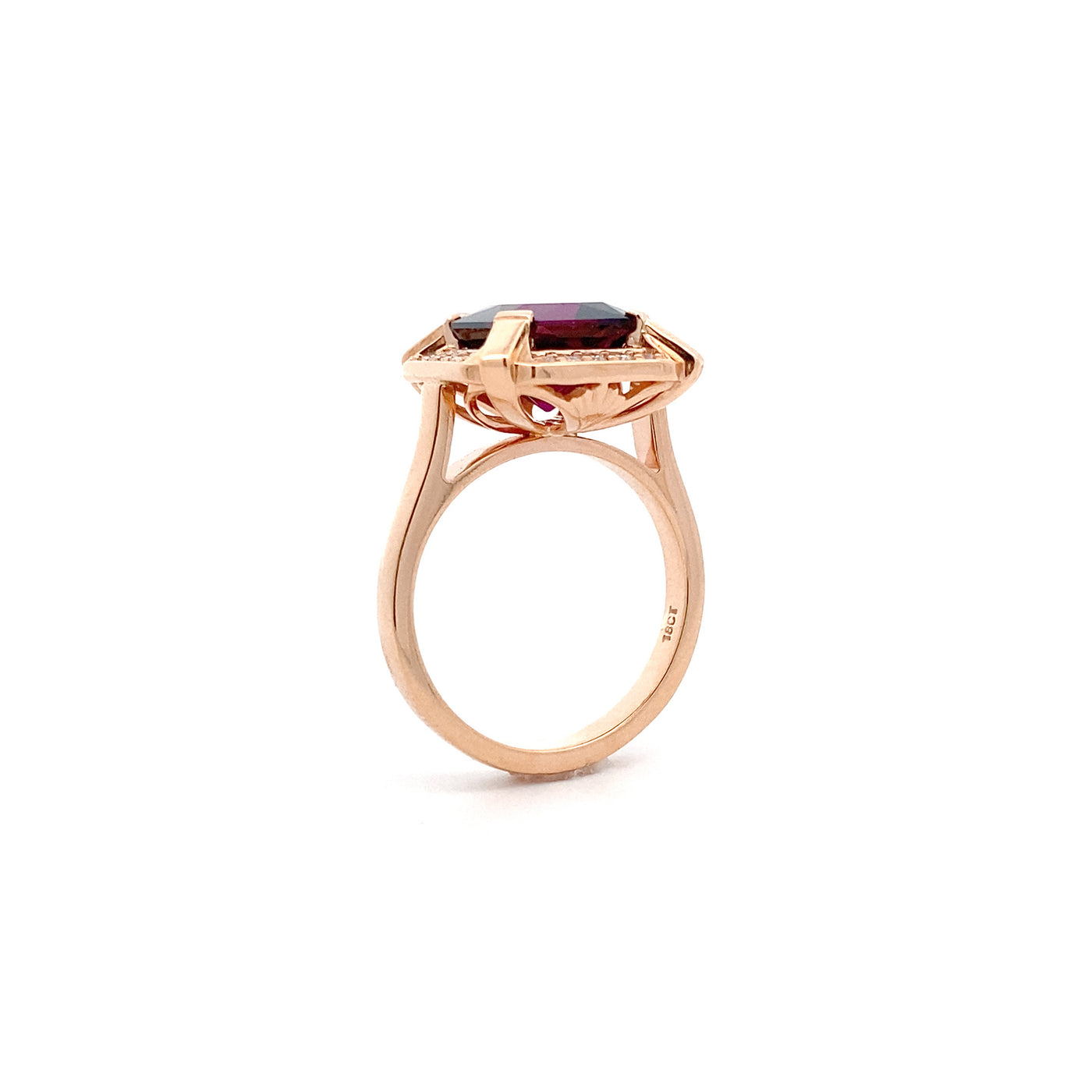 Royal: Puple Garnet & Diamond Halo Ring in Rose Gold | 5.64ct