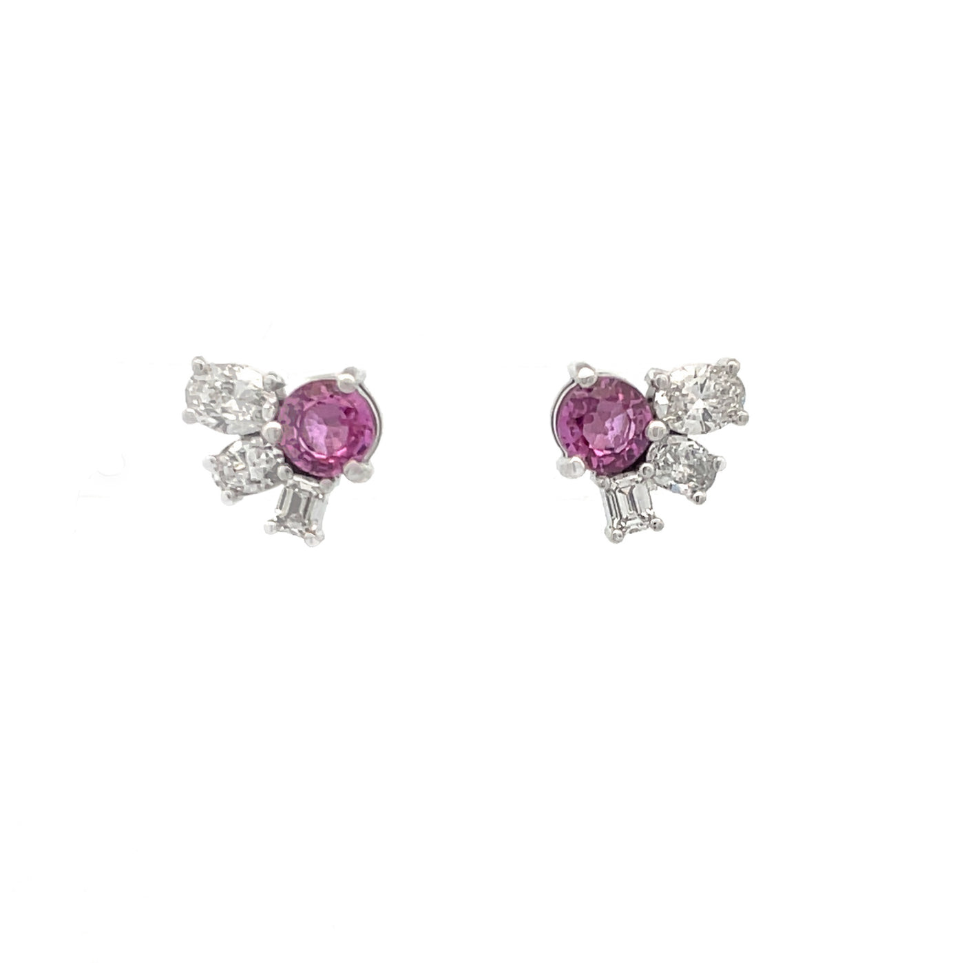 Pink Sapphire and Diamond Stud Earrings in White Gold