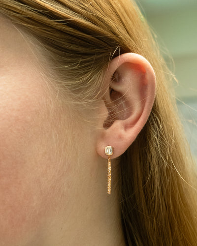Emerald Cut and Argyle Pink Diamond Drop Earrings | 0.43ctw