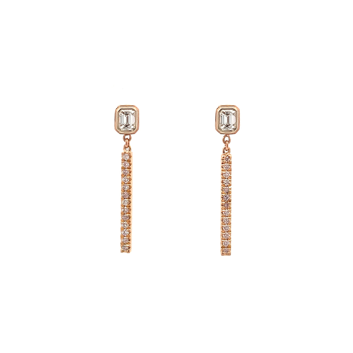 Emerald Cut and Argyle Pink Diamond Drop Earrings | 0.43ctw