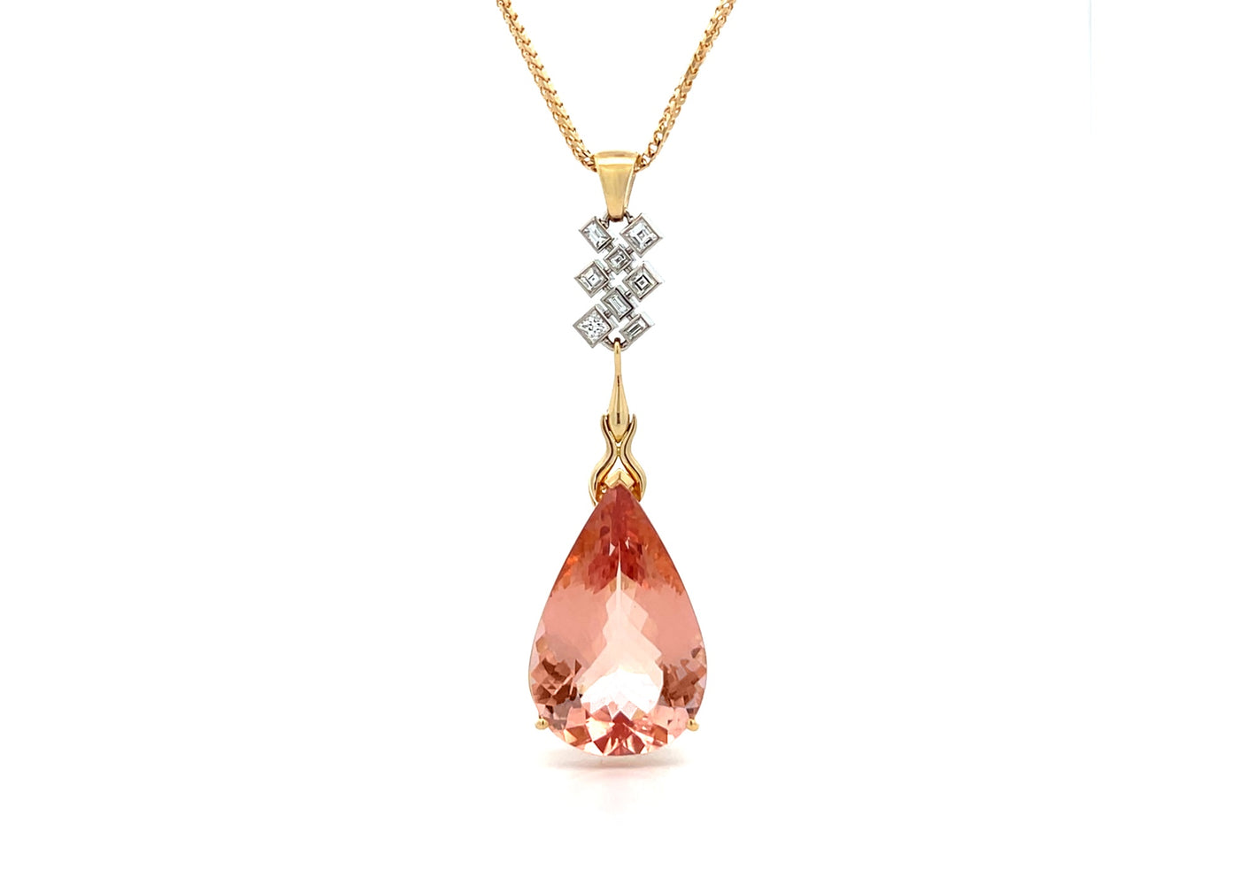 Morganite and Diamond Pendant in Yellow Gold | 28.27ctw
