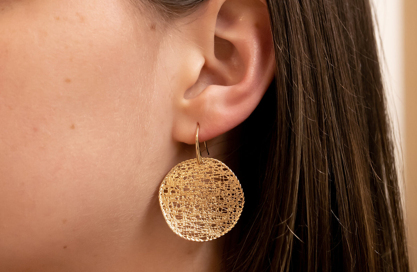 Textured Circle Earrings in Yellow Gold