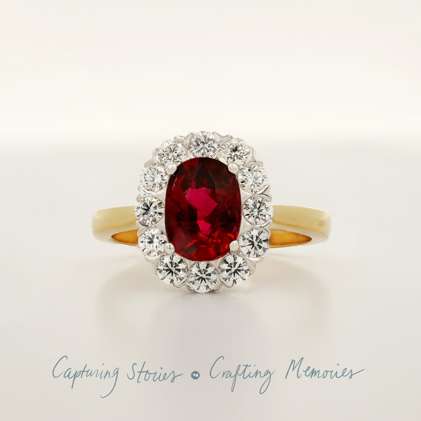 Ruby and Diamond Halo Ring in Yellow Gold | 2.72ctw
