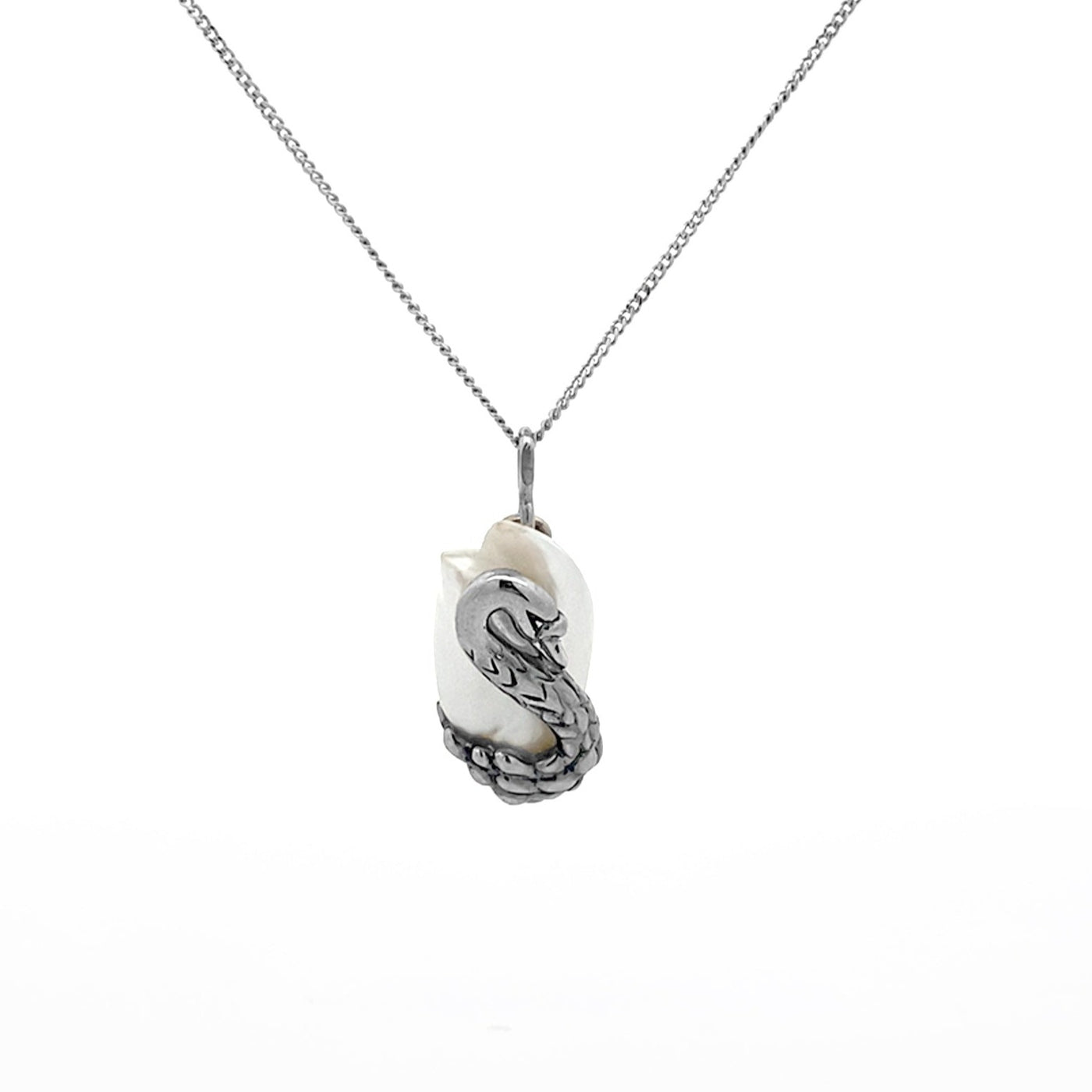 Tundra: Keshi Pearl Swan Pendant in White Gold