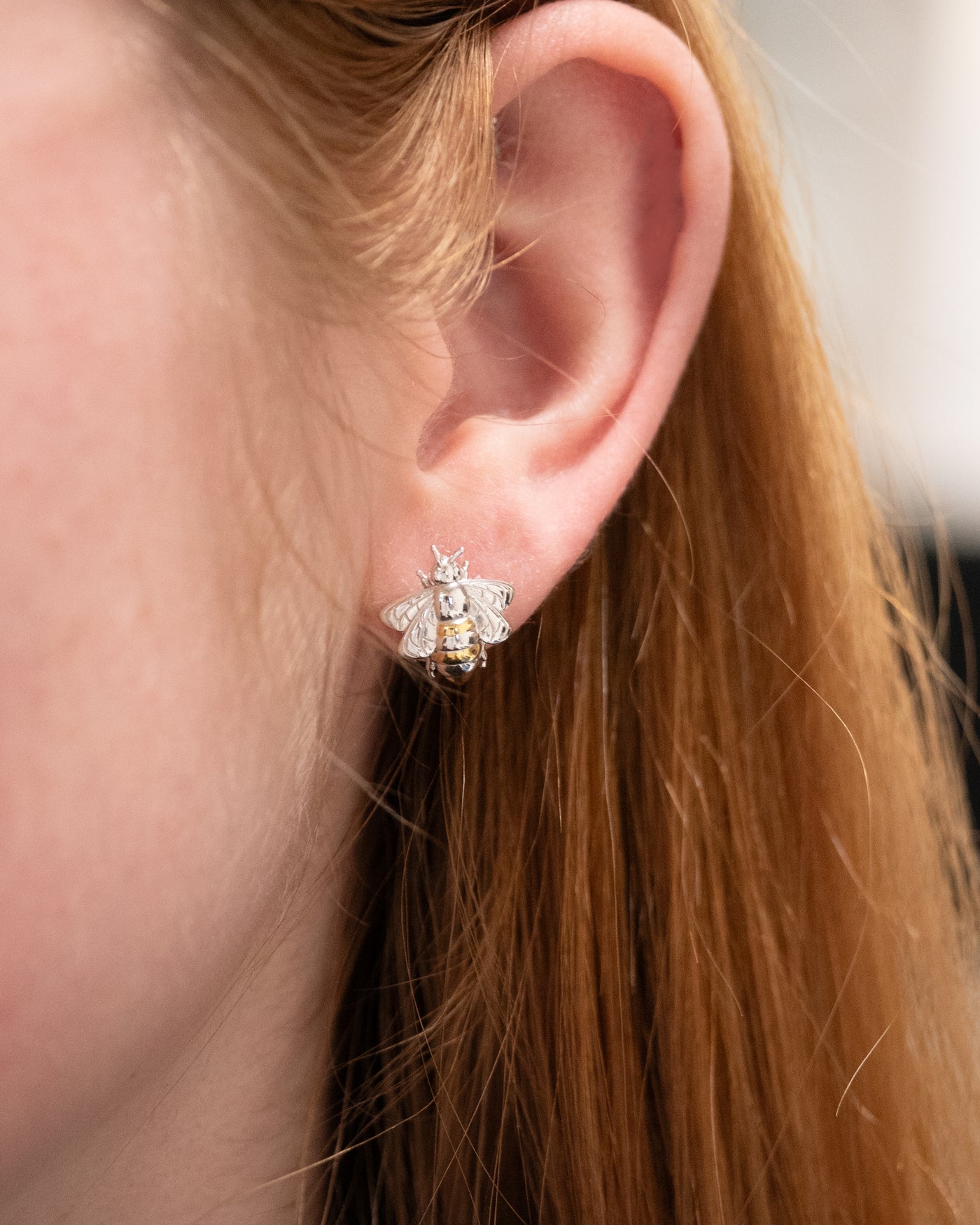 Sterling Silver and Gold plated Bee Stud Earrings
