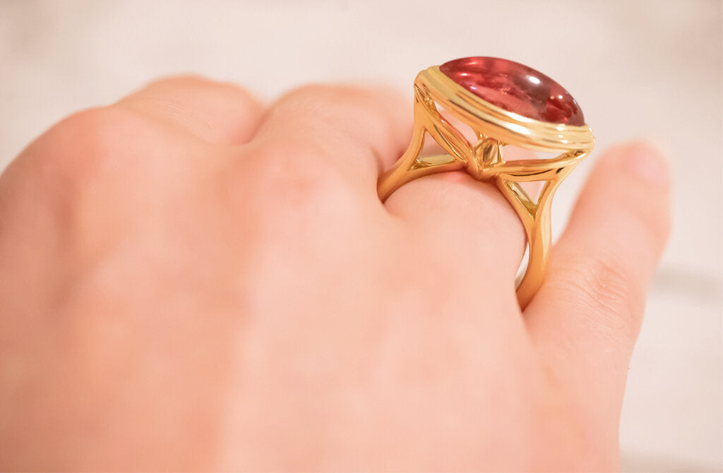 A Celebration of Light: Rubellite Tourmaline Ring in Yellow Gold