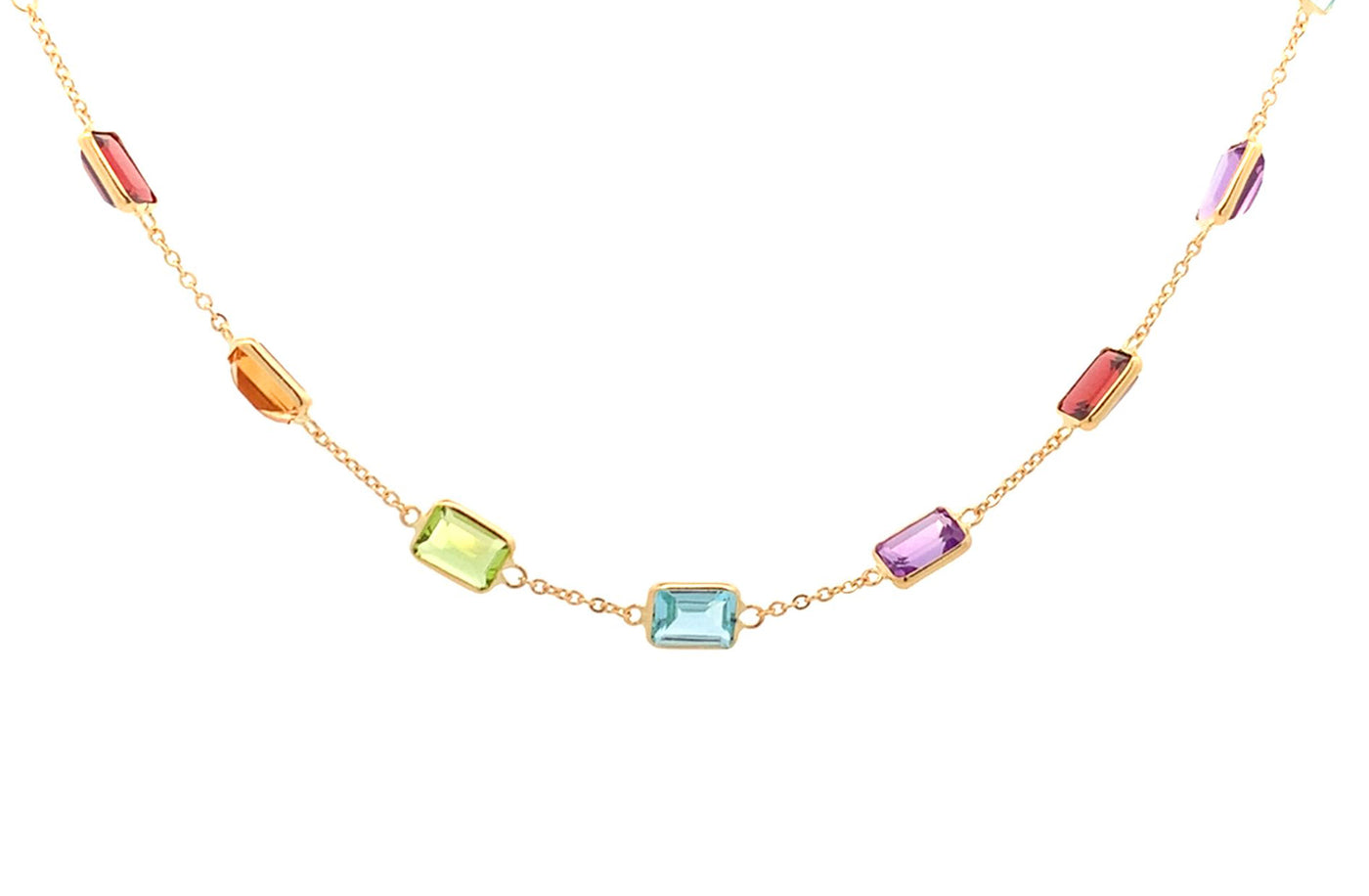 Emerald Cut Coloured Gemstone Necklace in Gold