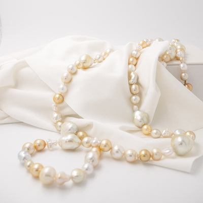 South Sea Cultured Baroque and Keshi Pearl Necklace in Yellow Gold
