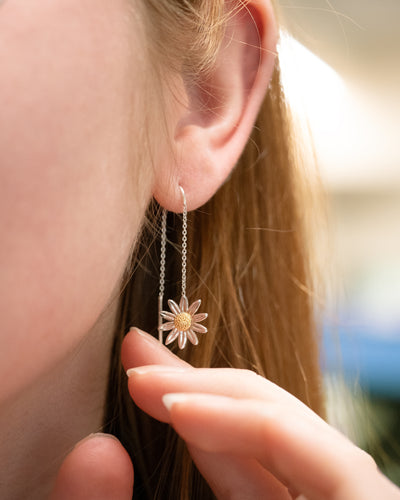 Sterling Silver and Gold Plated Daisy Threader Earrings
