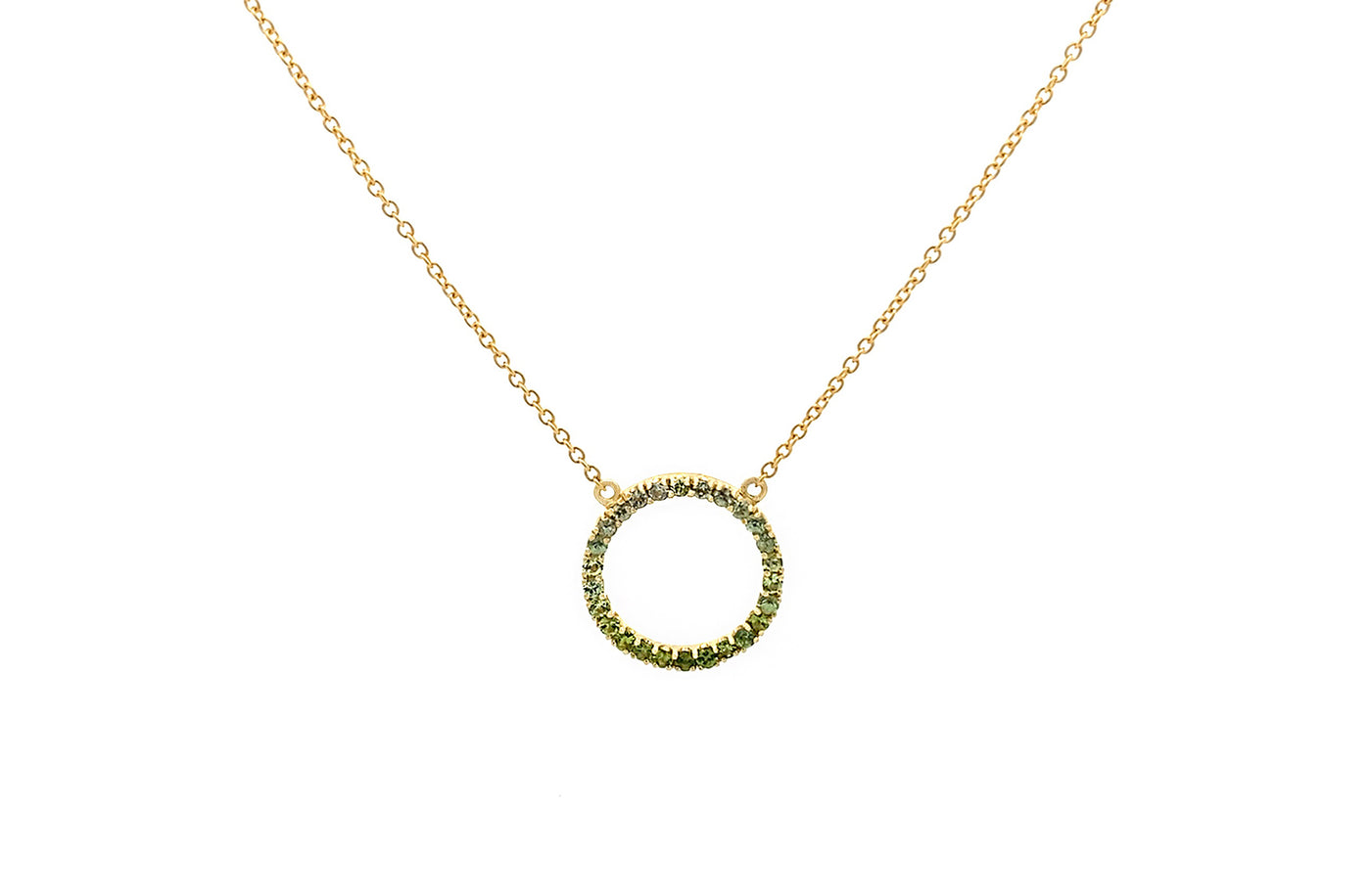 Evermore: Green Sapphire Set Circle Necklace in Yellow Gold | 0.84ctw