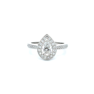 Pear Cut Diamond Halo Ring with Diamond Shoulders in Platinum