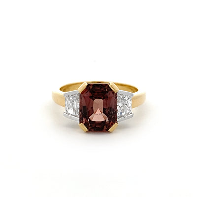 Burgundy: Sapphire and Diamond Three Stone Ring