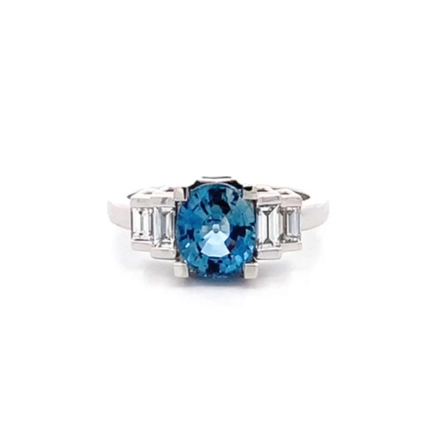 Sapphire and Diamond Deco Five Stone Ring in Platinum | 2.28ct