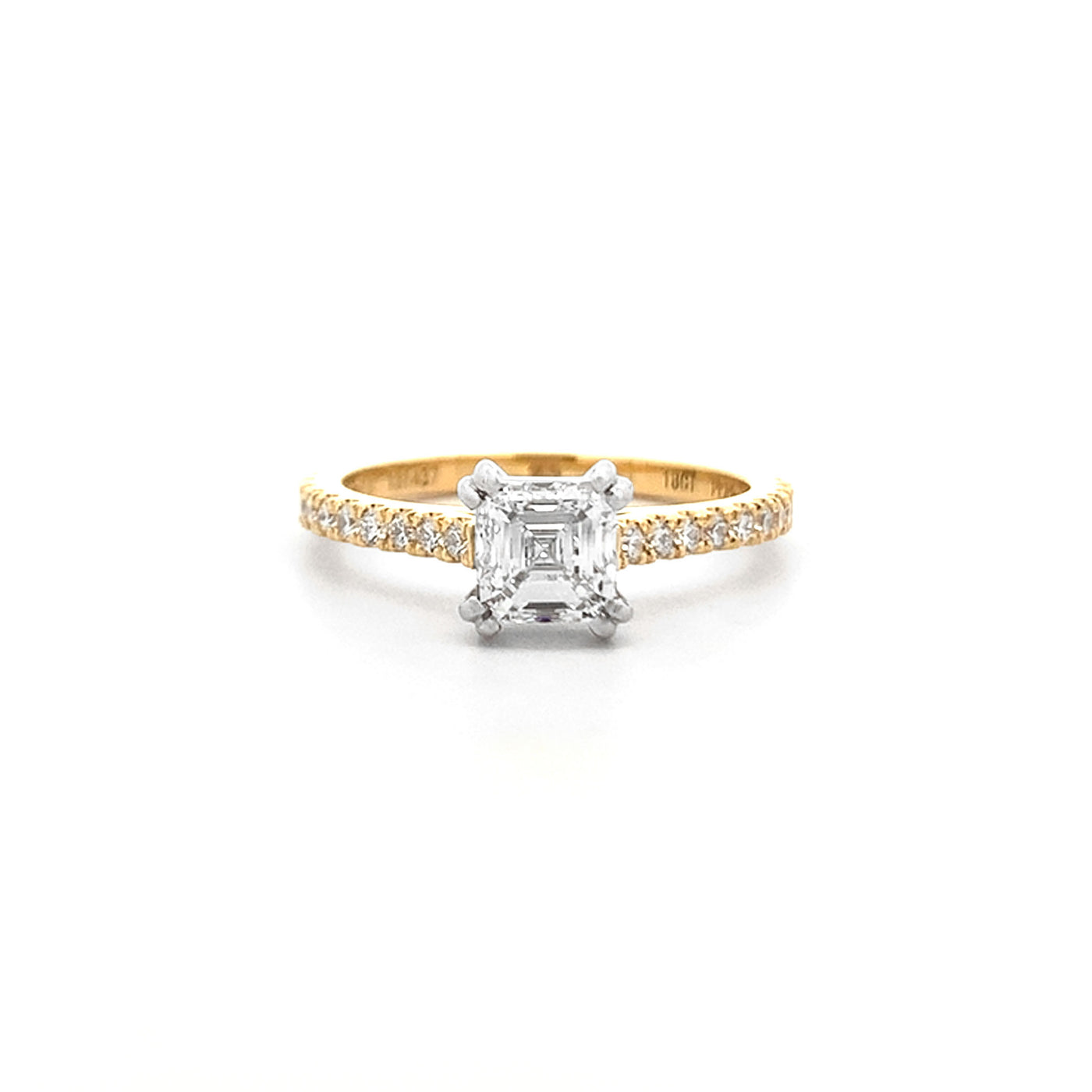 Square Emerald Cut Diamond Solitaire Ring with Diamond Band in Yellow Gold | 1.30ctw