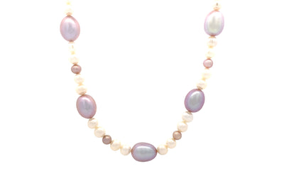 Pink & White Pearl Strand Necklace in Sterling Silver