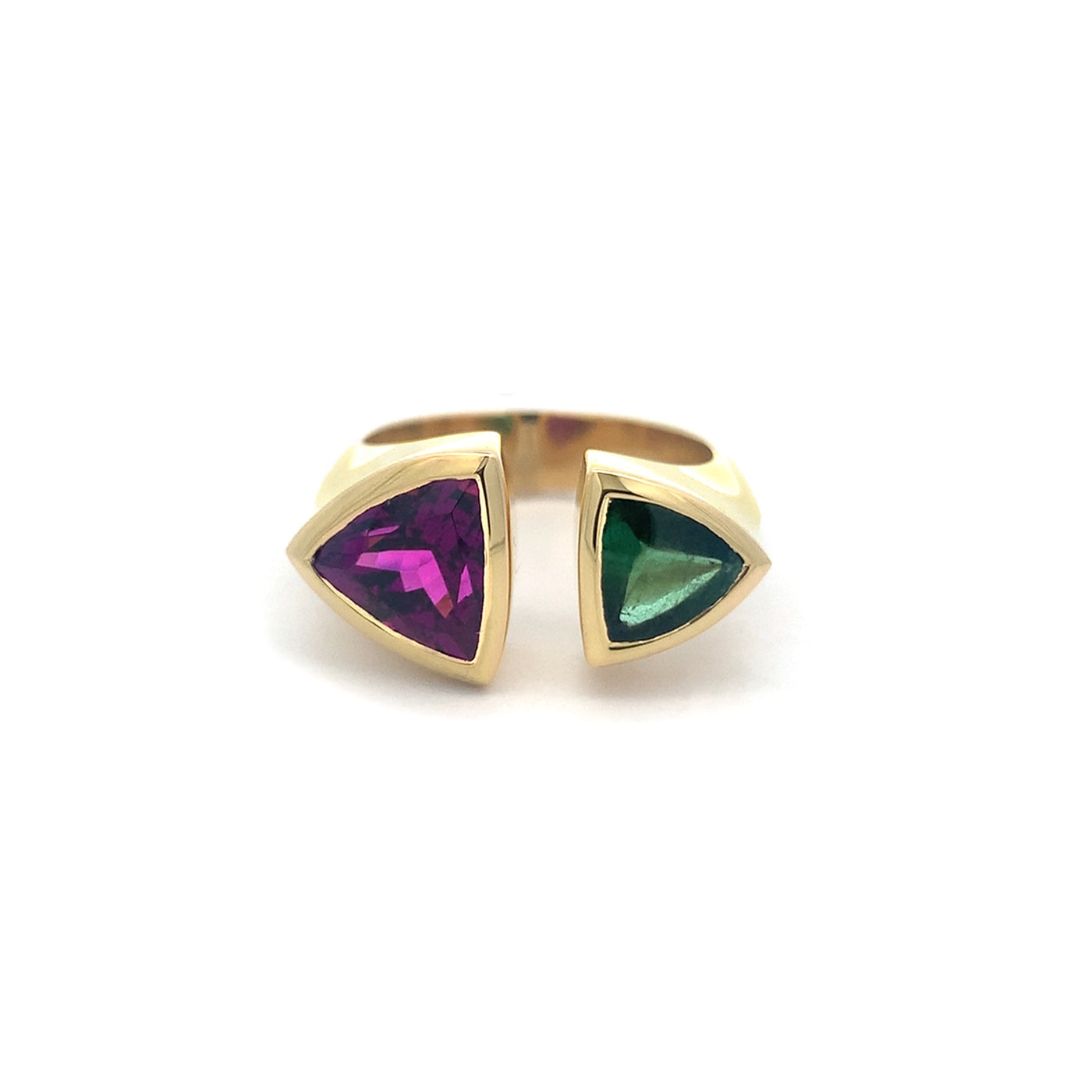 Tourmaline & Garnet Two Stone Ring in Yellow Gold