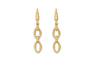 Satin Fancy Oval Leverback Drop Earrings in Yellow Gold