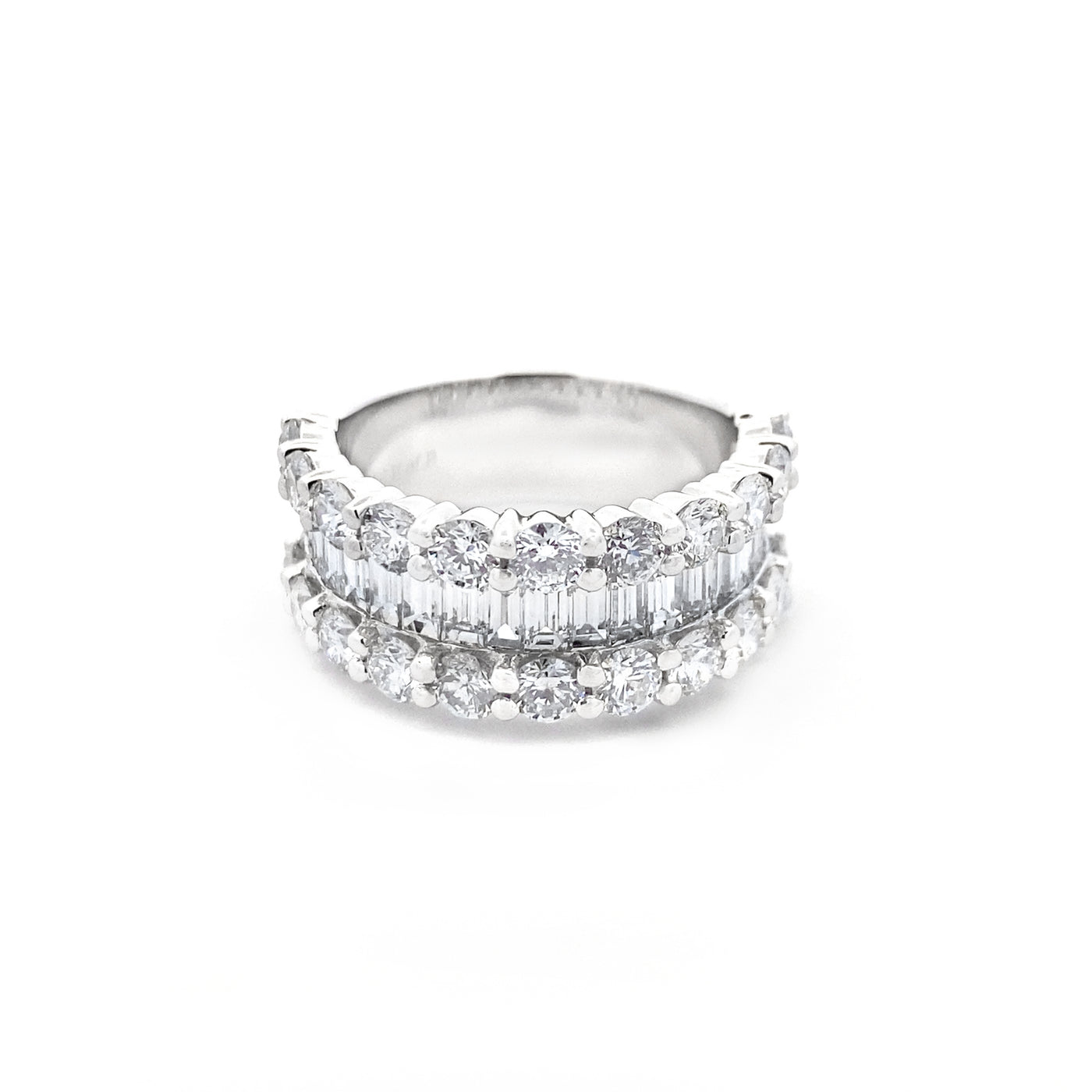 Baguette and Brilliant Cut Diamond Ring in Platinum | 3.40ctw