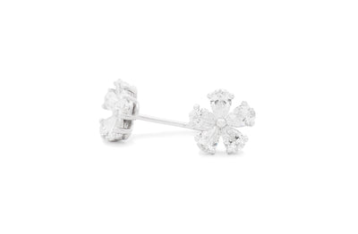 Flower Petal Diamond Stud Earrings in White Gold | 1.24ctw