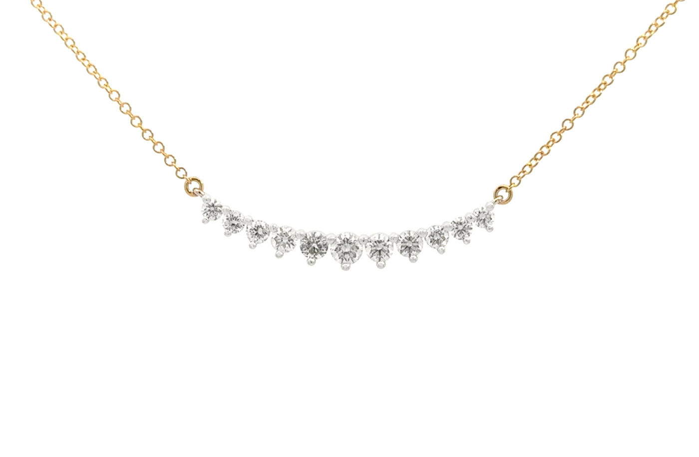 Brilliant Cut Diamond Set Curved Bar Necklace in Yellow Gold | 0.82ctw