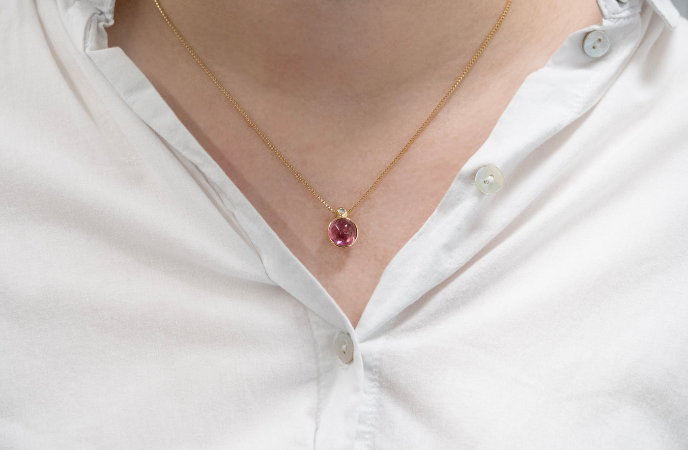 Bubble: Pink Tourmaline & Diamond Necklace in Yellow Gold