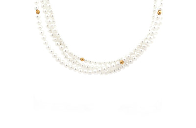 White Pearl Twist Necklace with Gold Plated Beads