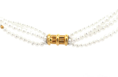 White Pearl Twist Necklace with Gold Plated Beads