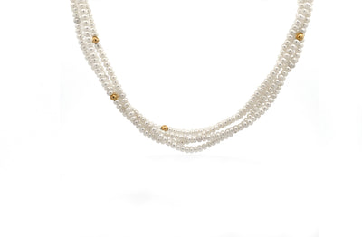 Fine White Pearl Twist Necklace with Gold Plated Beads