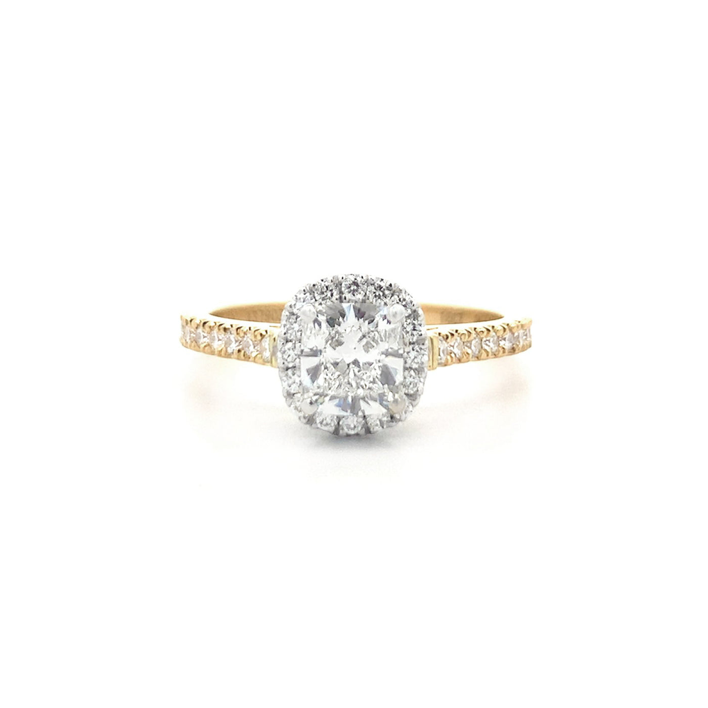 Adorn: Cushion Cut Diamond Halo Ring in Yellow Gold | 1.18ctw