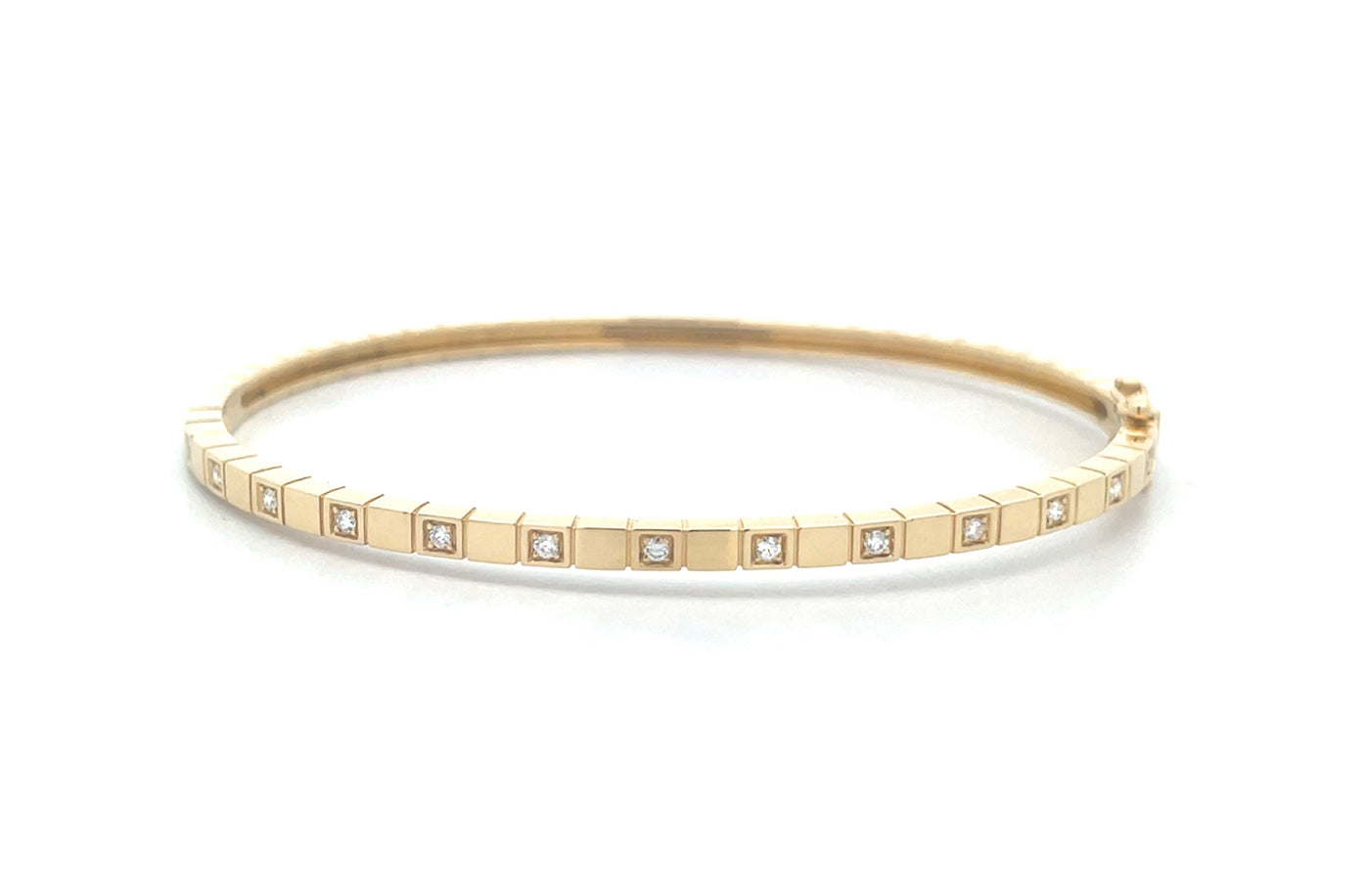 Brilliant Cut Diamond Set Squared Bangle in Yellow Gold | 0.17ctw