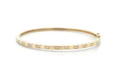 Brilliant Cut Diamond Set Squared Bangle in Yellow Gold | 0.17ctw