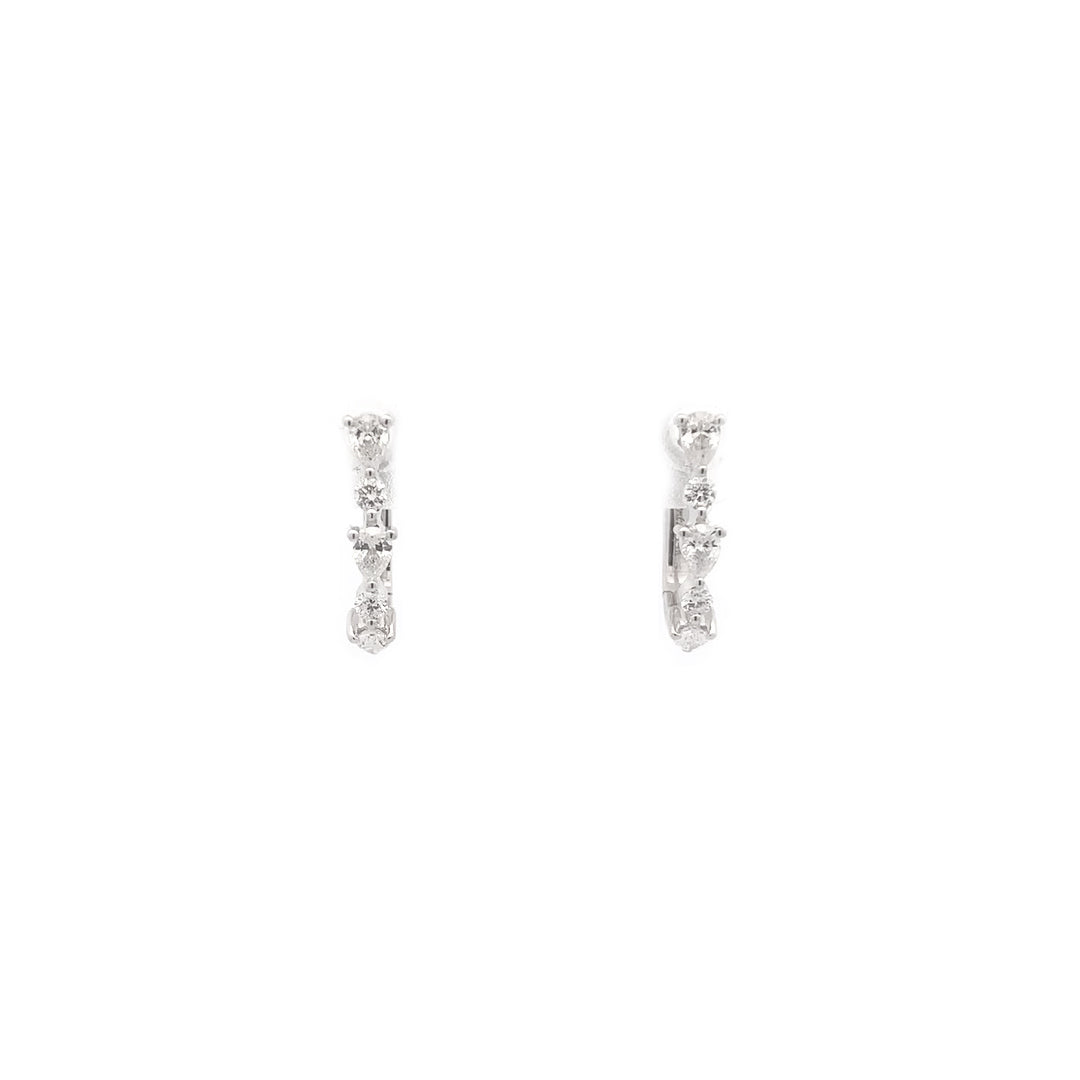 Brilliant and Pear Cut Diamond Huggie Earrings in White Gold | 0.34ctw