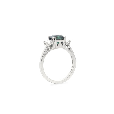 Deco-Style Sapphire and Diamond Three Stone Ring in Platinum | 2.77ct