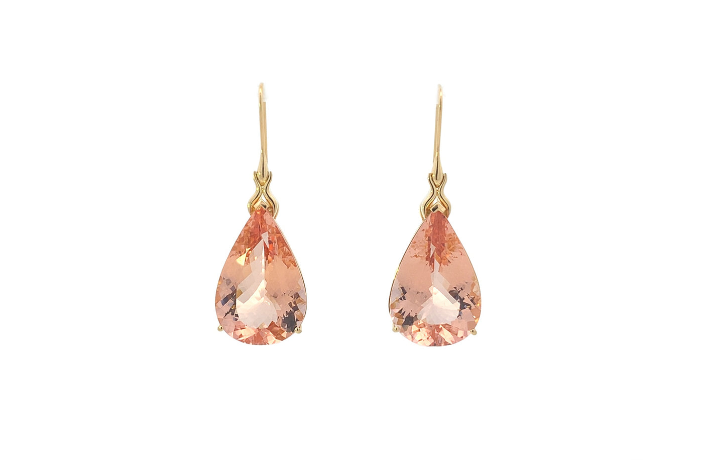 Morganite Drop Earrings in Yellow Gold | 55.66ctw