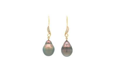 Tahitian Pearl and Diamond Drop Earrings