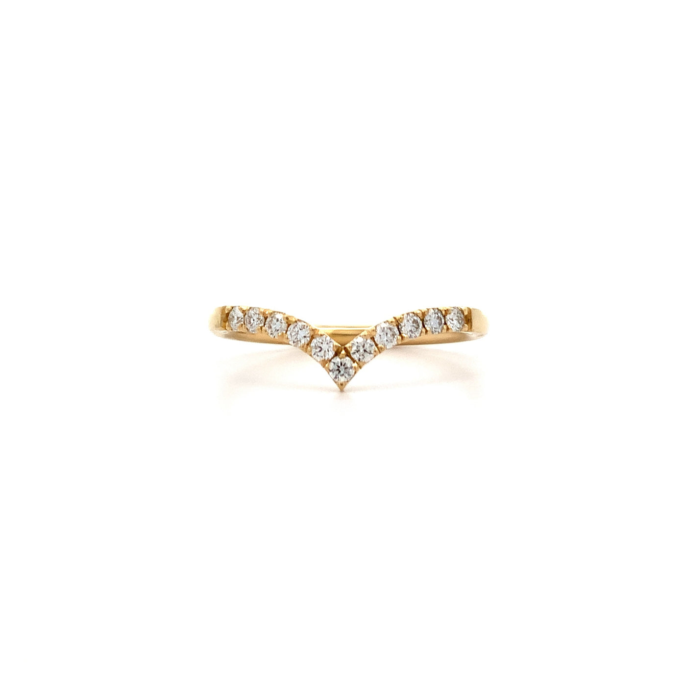 Brilliant Cut Diamond Claw Set V-shaped Ring in Yellow Gold | 0.22ctw