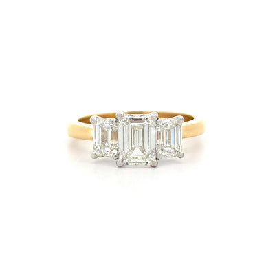 Harmony: Emerald Cut Diamond Three Stone Ring in Yellow Gold | 2.00ctw