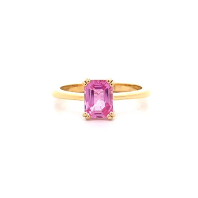Emerald Cut Pink Sapphire Solitaire Ring in Yellow Gold | 1.37ct