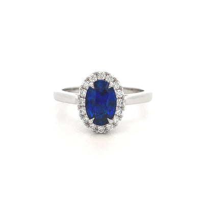Luminous: Oval Cut Sapphire and Diamond Halo Ring in Platinum | 1.31ct