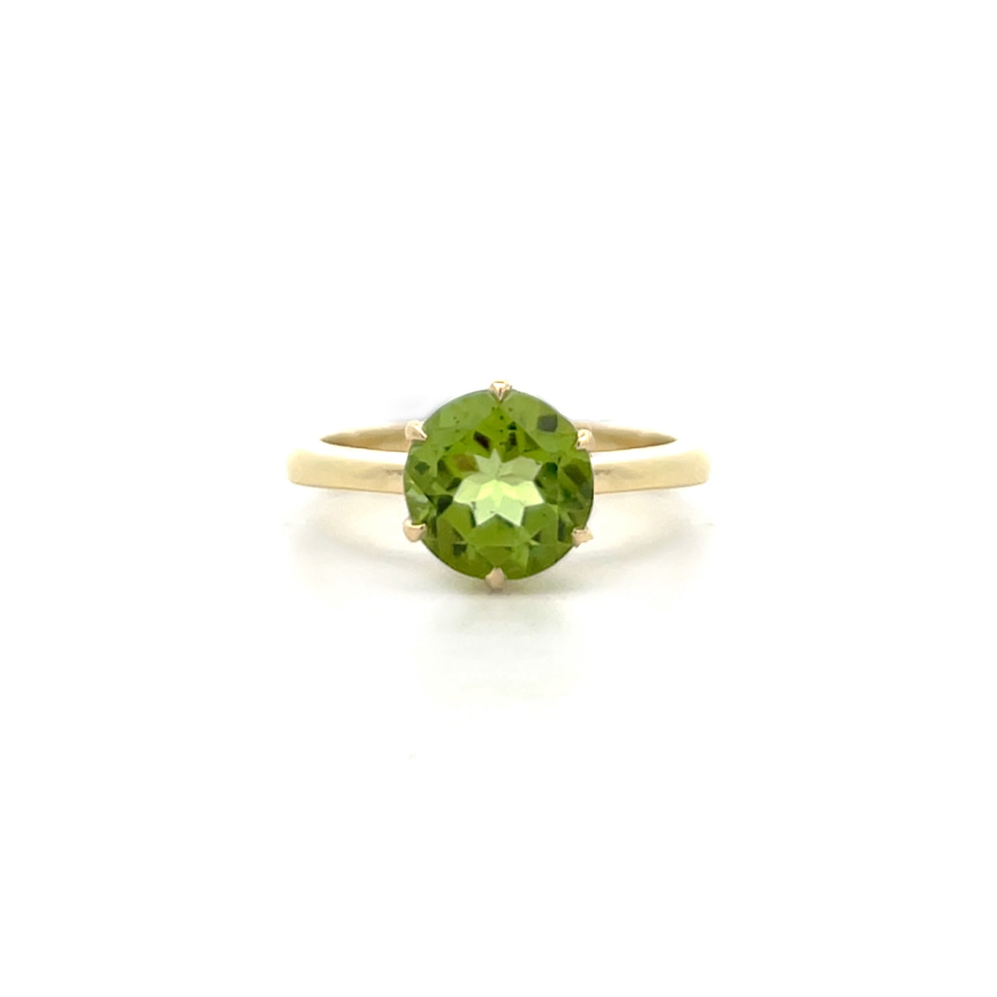Round Cut Peridot Solitaire Ring in Yellow Gold | 3.18ct