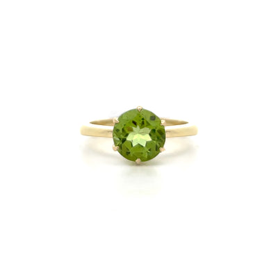 Round Cut Peridot Solitaire Ring in Yellow Gold | 3.18ct