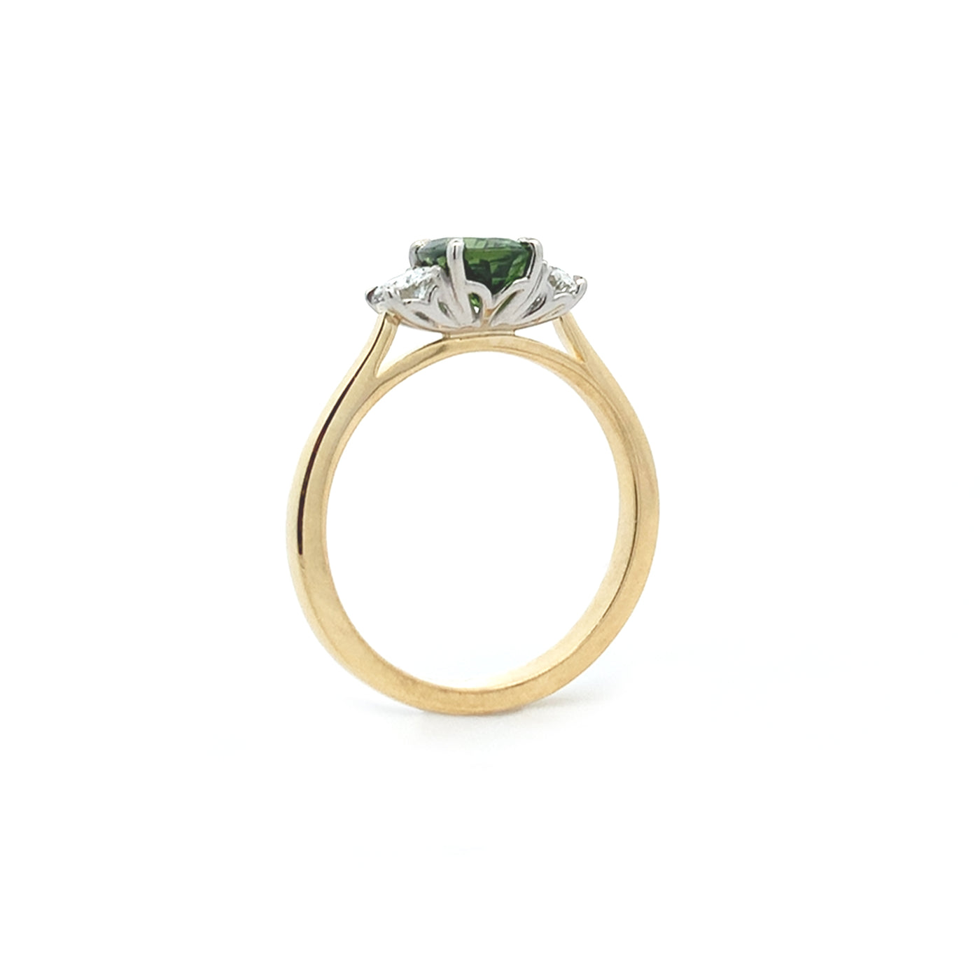Enchant: Cushion Cut Sapphire and Diamond Three Stone Ring in Yellow Gold | 1.64ctw