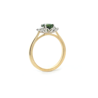 Enchant: Cushion Cut Sapphire and Diamond Three Stone Ring in Yellow Gold | 1.64ctw