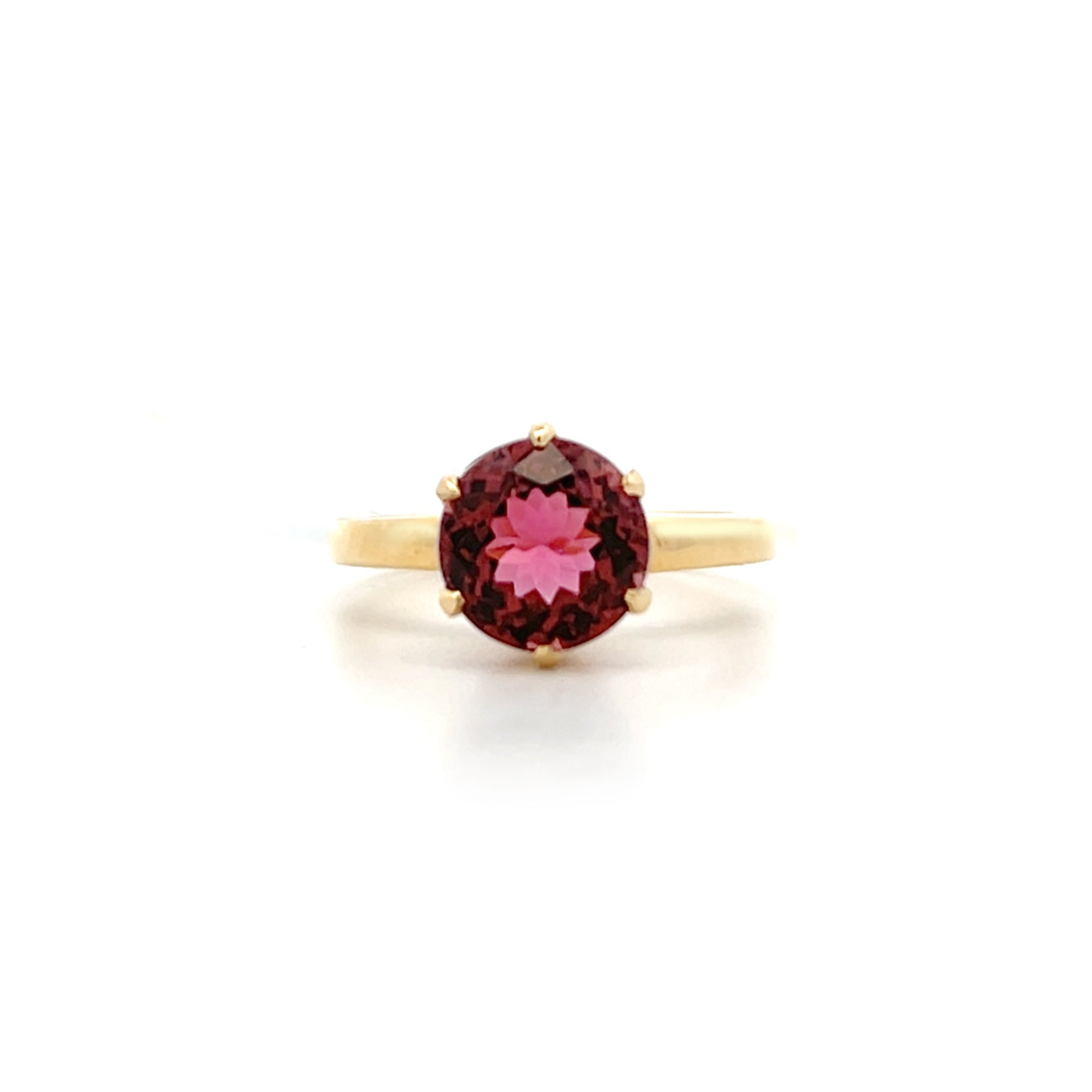 Round Pink Tourmaline Solitaire Ring in Yellow Gold | 3.40ct